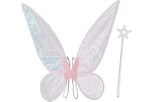 Niceyoeuk Fairy Wings for Girls Women Halloween Dress Up White Sparkle Angel Butterfly Wings Fairy Costume Halloween Cosplay Party Favor
