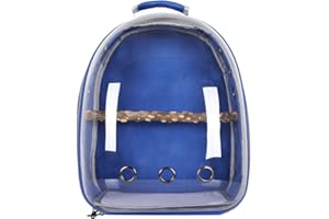 HEITIGN Bird Carrier Backpack Cage Transparent Parrot Carrier 1 Stick Wooden Standing Perch 12 Holes Ventilate Transparent Space Capsule Carrier Portable Bird Small Animal Travel Cage (Deep blue)
