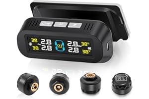 Liwogi Tpms Reifendruckkontrollsystem Auto mit Halterung, Solarladung & USB-Ladefunktion Reifenalarm für RV LKW Wohnmobil Van, Temperaturanzeige, 3.5Bar/99Psi