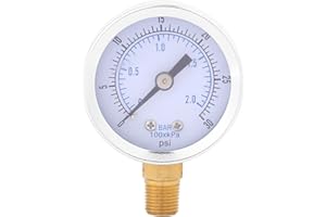 ANKROYU 1 Pezzo Mini Manometro in Ottone, Manometro Aria Compressa 0-2bar/0-30psi, Manometro Carburante, Manometro Saldabile, Per Aria, Olio O Acqua, con Filettatura NPT da 1/8"