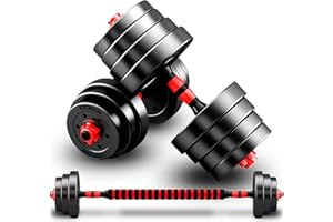 Haltere Musculation Reglable, Ensemble D'haltères Pour Hommes 2 En 1, Disque Musculation Dumbbells Barres Pour La Salle De Sport, Serrure De Sécurité+Avec Bielle,Noir