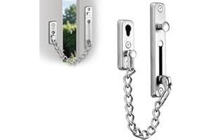 WSHUKJXF Door Chain Stainless Steel Security Chain Lock, Door Chains, Sliding Bolt Bolt Guard Safety Lock, Security Private Door Lock with 4 Screws for Front Door, Security for Home, Hotel (Silver)