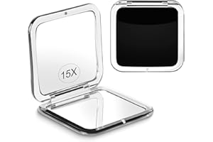 SANTOO Kompakter Make-up-Spiegel mit 15X Vergrößerung für unterwegs, Kleiner Taschenspiegel, faltbar und tragbar. 2-seitig mit 15X Vergrößerung und 1X Spiegel für Geldbörsen - Quadratisch 8,4cm