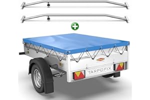 Tarpofix® Telo per rimorchio auto 209 x 115 x 10 cm + 2 Staffa per telone (regolabile 100-145 cm) - Copri rimorchio in materiale PVC - Telo PVC per vari rimorchi auto da 750kg