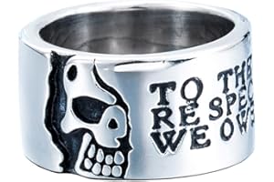 HIJONES Herren Edelstahl Halb Schädel Biker Ring Mit Zitaten 13Mm Band Gold/Silber