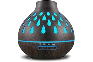 PASHLYSH Aroma-Diffusor mit ätherischen Ölen, 3D-Flamme, Ultra-leises Umgebungs-Nachtlicht für Heimbürozimmer, wasserlose automatische Abschaltung mit Timer, weiß, fernsteuerbar (500ML-Dark)