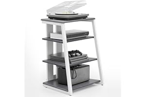 FITUEYES DESIGN 4-poziomowy stojak na media AV, drewniany stojak na telewizor, komponent, szafka, stojak stereo, wieża audio z regulacją wysokości, drewniane półki, do Apple TV/Xbox One, ps4, orzech włoski