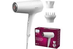 Philips 5000 Series - sèche-cheveux, technologie ThermoShield, ionique, 2 100 W, blanc, avec concentrateur et diffuseur de volume, modèle BHD500/20