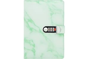 NectaRoy Cuaderno de Cuero PU Diario Planificado Organizador con Cerradura de Combinación, Bloc de Notas Contraseña Cuaderno, Soporte para Bolígrafo, 200x136mm