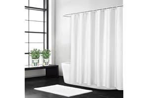 LINTIMES Flachs Leinen wie 240GSM Schwerer,breiter Stoff Duschvorhang für Badezimmer mit Haken Hotel Luxus waschbar,Weiß,180x180 cm