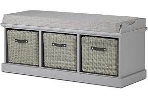 Tetbury Furniture Grey hallway bench with baskets and cushion