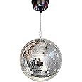 Disco Ball, Covered with rigid reflective mirrors to reflect light rays, Decoration for home parties, celebrations and stage, Durable and Light weight (20 cm, Disco Ball + Battery Motor - Silver)