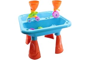 Delex® Sand and Water Table with Double Compartment for Toddlers including Assorted Accessories. Garden Sandpit Play Set. Great Christmas XMAS Birthday Gift for Kids Boys Girls. (Blue)