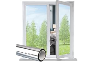 Funfox One Way Window Film, Mirror Reflective Window Tint Film for Glass, Window Film Privacy, Anti-UV Adhesive Daytime Privacy Protection Sticker Sun for Office Home Car Silver 90 x 200cm