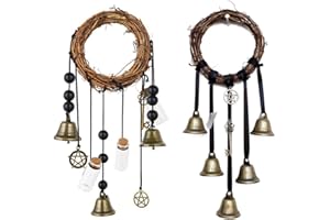 ChYoung Hexen Glocken Handgemachte Pentagramm-Hexe Rattan Glocken Home Schutz Türhänger Hängende Hexe Glocken Haus Erwärmung Boho Dekor (#7+#2)
