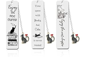 CWPFVQA 3 Piezas Marcapáginas Metal Gato Colgante Marcapáginas con Palabras Marcapáginas Regalos para Niñas Accesorios de Lectura