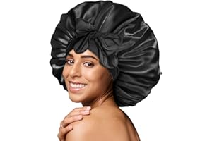 BONNET QUEEN Gorro de Seda para Dormir Ajustable Gorro Saten Pelo Rizado Silk Bonnet Satin Gorros Satén con Cintas Largo