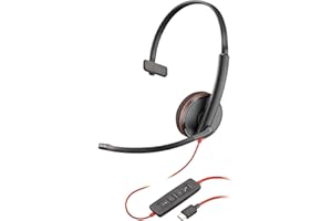 PLANTRONICS Poly Blackwire 3210 Wired Headset - Noise-Canceling Mic - Single-Ear Design - Connect to PC/Mac via USB-C or USB-A - Works w/Teams, Zoom
