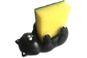 Paolo Chiari Porta Spugna, Pratica per Cucina o Bagno, in Marmoresina Dipinta a Mano, Made in Italy (Gatto Nero, 13x6x6 cm)