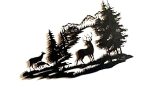 SOUIWUZI Metallo Montagna Muro Art Forest Deer Scena Della Scena Parete Appeso Scultura per soggiorno, Mountain Scena Della Parete Decorazione, Ornamenti da giardino