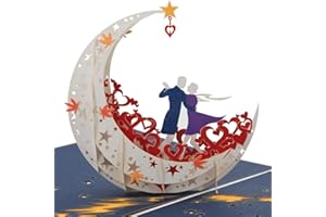 NLR FUN NLR 3D Pop-up Tarjeta de felicitación # Los amantes bailan en el barco lunar | Lo mejor para el aniversario, el día de San Valentín, el cumpleaños, la ceremonia de la boda (blanco)