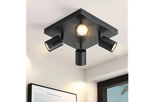 ZMH Plafonnier LED Spot de Plafond Noir : Plafonnier GU10 Spots 4 Ampoules, Spots de Plafond Orientables à 330°, Spot Mural Industriel, Lampe de Couloir Moderne pour Salon, sans Ampoule