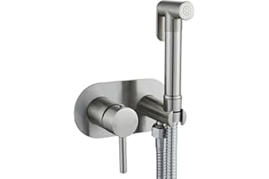 NewEast Hot and Cold Brass Bidet Sprayer Kit Concealed Wall Mount Toilet Douche Muslim Bidet Shattaf Shower Kit Set Brushed Nickel