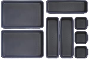 FAMHAP Organiseur de tiroir de bureau, 8 pièces en plastique séparateurs de tiroir séparateurs de tiroirs avec 3 tailles de bacs de rangement pour le maquillage, bureau, salle de bain,cuisine (Gris foncé)