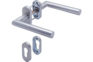 APECS Türgriffe Oval Rosette edelstahl für Haustür und Innentüren mit Schlüsselrosette Drückergarnitur Profilzylinder L-Modell H-0904+PZ