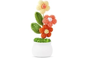 Artificial Crochet Flowers Potted Plant, Small Handmade Knitted Flower Pot for Table and Desk Decor, Home or Office Decoration, Gift for Women and Girls