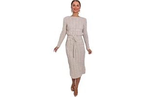 Top Fashion18 Ladies Cable Knitted Long Sleeve Pocket Tie Up Casual Cable Jumper Midi Dress Size 8-16