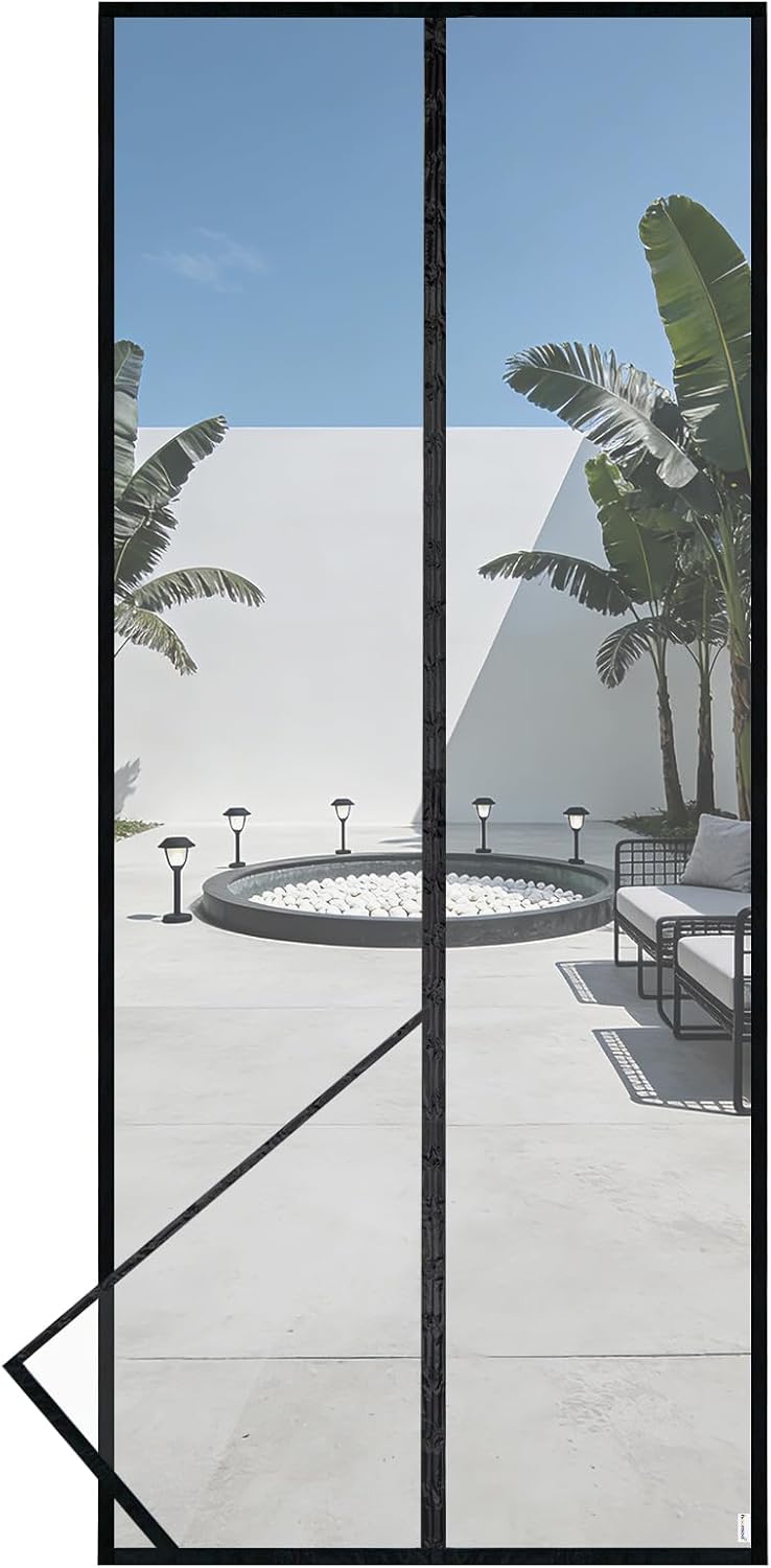 HOOMEE Mosquitera para Puerta, 80x210CM- Cortina Magnética para Puertas de Balcón o Terraza, Tejido con Fuertes Imanes para un Autocierre, Fácil Instalación sin Taladrar (Negro)