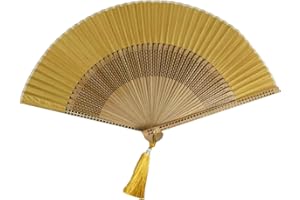 Elnwnnkc Abanico de mano de seda y bambú, suave y cómodo, de madera china, plegable, hecho a mano