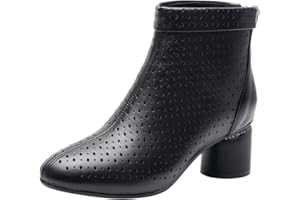 Jamron Mujer Elegante Talón de Bloque Botines Respirable Malla Ahuecado Verano Pumps Botas