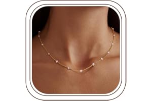 LOLIAS Pärlhalsband dam, 14 K silver, tätt vid halsen, silverkedja, dam, choker-halsband, enkelt halsband, pärla rund hals, pärlhalsband, för kvinnor, smycken, guld, presenter