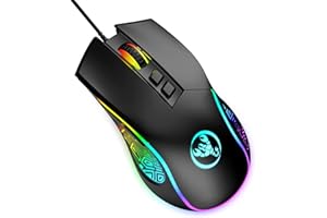 HXSJ X100 Mouse da Gioco,Mouse Ergonomico Cablato per PC con Illuminazione a LED a 7 Colori,7 Pulsanti,Sensore Ottico di Gioco,Fino a 3600 DPI,Leggero,per PC,Mac,PS4 - Nero
