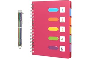 Kesote Carnet ligné avec stylo multicolore, 240 pages A5 Journal avec 5 onglets de couleur et 6-en-1 stylo à bille rétractable - Rose