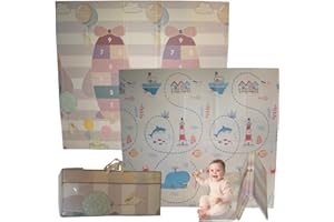BIMBIDOO Tappeto Gioco Bambini pieghevole misure XL 200x180x1cm Facile da Pulire e Reversibile Non Tossico. ideale per Regalo Bambini - serve come Tappeto Gioco Neonato e Palestra Neonati -Tappeto Tummy Time