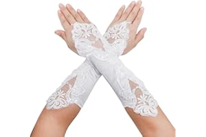 Moonlove Children Girls Special Occasion Satin Lace Gloves First Holy Communion Ball Prom Cosplay Stage Dance Wedding Fingerless Gloves, One Size, White