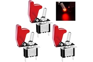 Taiss/3Pcs Rocker Toggle Switch 12V 20A Heavy Duty Racing Car Automative Auto SPST ON/OFF Toggle Switch Red LED Illuminated 3Pin With Red Waterproof Safety Cover ASW-07DR+RM
