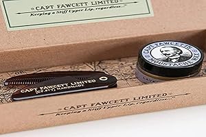 CAPTAIN FAWCETT Cire à moustache du capitaine Fawcett (parfum Ylang Ylang) et peigne à moustache de poche pliant (CF.87T) Coffret cadeau - Fabriqué en Angleterre