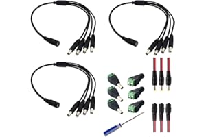 GTIWUNG 3 x 1 a 4 Cable del Divisor de la Energía Divisor de CCTV, 3 Pair 2,1 x 5,5 mm DC Power Pigtail, 3 Pair Macho y Hembra DC Power Plug Jack Adaptadores para CCTV Interface/Monitor/Camera