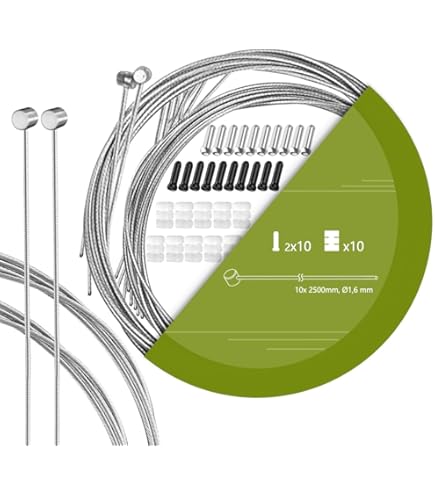 Demeras Fahrradbremsseile 10 Stück - 2 Meter Lang, Verzinkt, Für MTB & Rennräder