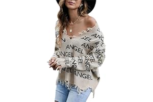 tinetill Strickpullover Damen Zerrissene Kurz Pullover Langarm V Ausschnitt Oberteil Loose Feinstrick Pulli Y2K Jumper mit Blumenmuster Quasten Strickpullover Streetwear
