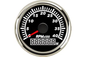 ELING Tachymètre 52MM 4000RPM avec rétro-éclairage rouge avec compteur horaire 12V 24V pour chariot élévateur tracteurs ATV