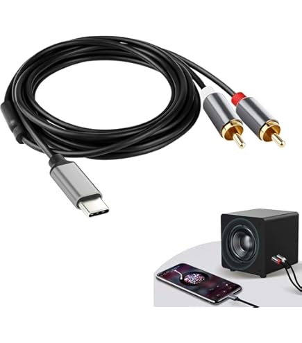 Câble Audio USB-C Vers 2 RCA (cinch) 1 Mètre - Pour Connecter Smartphone/PC à Ampli, Home Cinéma, Enceintes