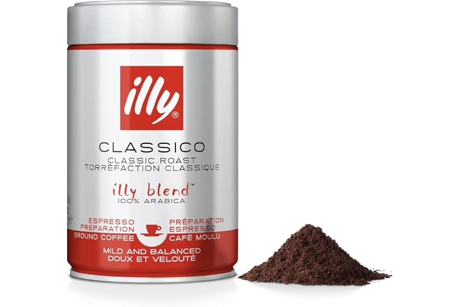 illy, Café Molido Espresso de Tueste CLASSICO, 100% Arábica con Notas de Azahar y Jazmín, Sabor Suave y Sabor Final Dulce, 1 