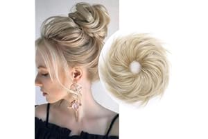 SILK-CO Messy Hair Bun Scrunchy Scrunchie Curly Hairpieces Chignons Wavy Donut Updo Synthetic Hair Extensions （Gold Blond & Bleach Blond）
