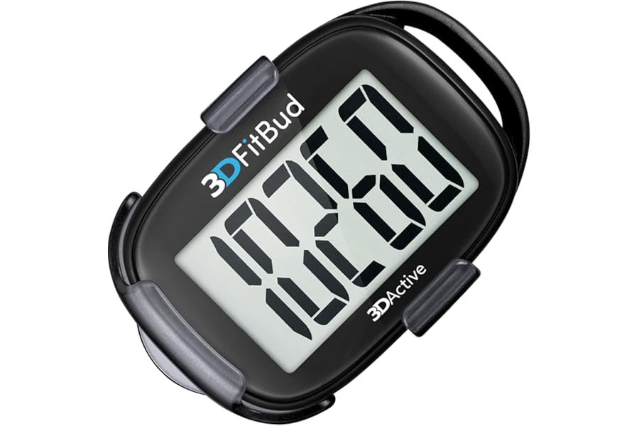 3DActive 3DFitBud Simple Step Counter Walking 3D Pedometer with Clip Lanyard Accurate Step Tracker Large Display Easy to Use for Kids Men Women Adult Seniors Daily Step Tracking A420S