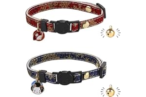 GIENXIAS Katzenhalsband mit Schnellverschluss | Halsband für Katze mit Leder | handgefertigt | mit Glocke | goldene Kugel | Japanisches Design | verstellbar | 2 Stück